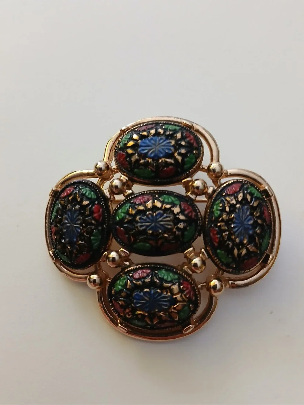 Vintage Gold-Tone Multicolor Floral Enamel Brooch - Women Jewelry